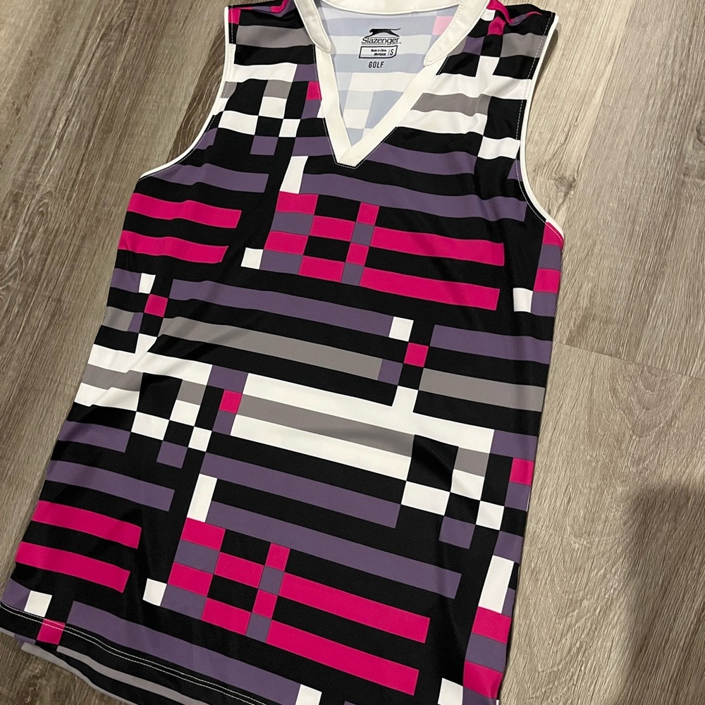 Slazenger Women's Geometric Sleeveless Golf Top - Black, Pink, White